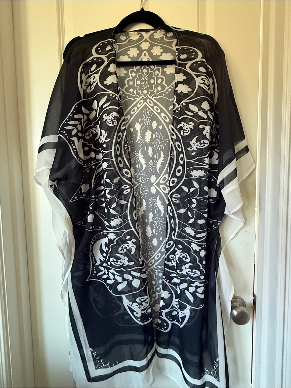 Black & White Printed Sheer Kimono Cardigan